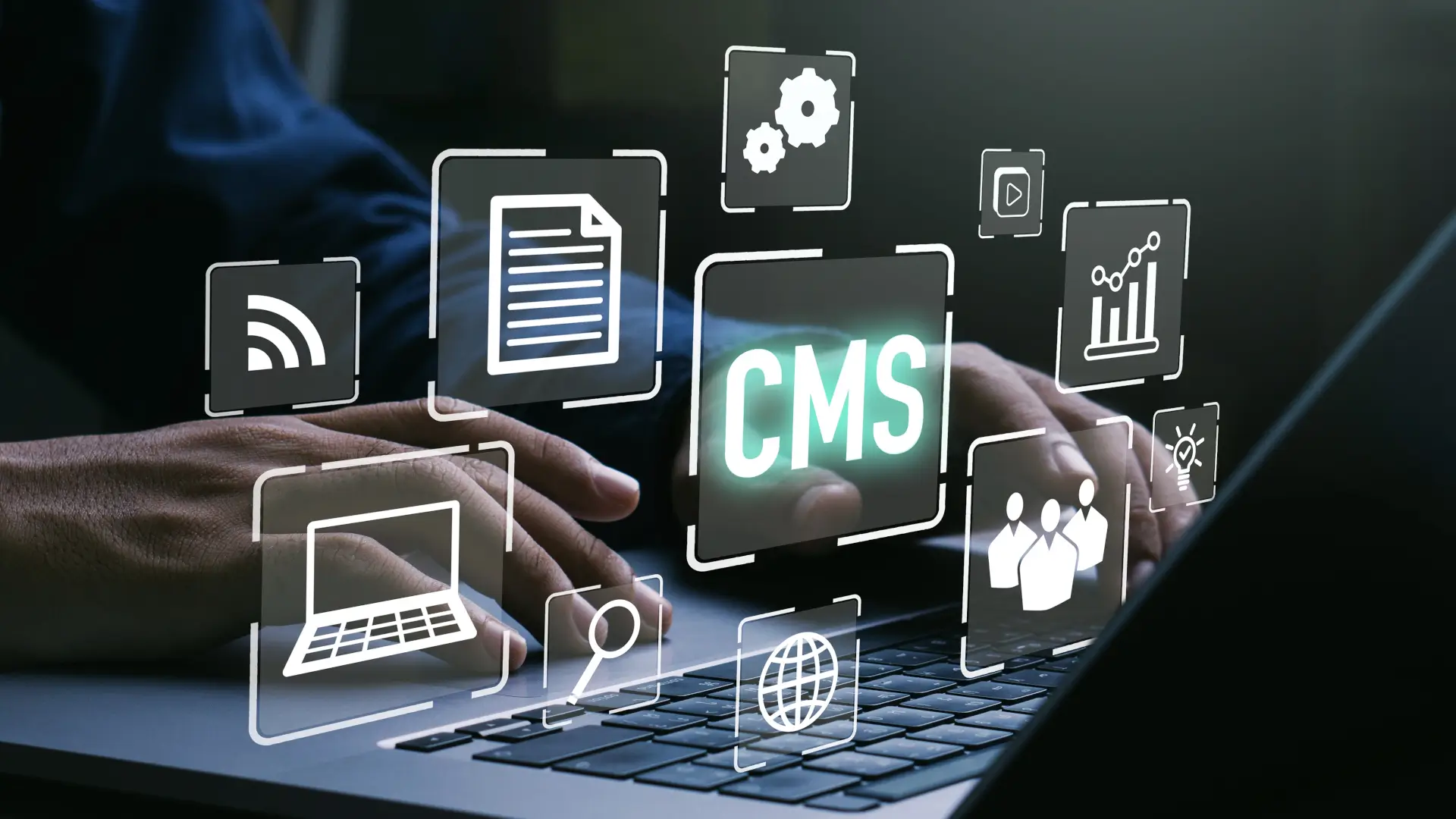 content-management-system Content management system interface on a laptop